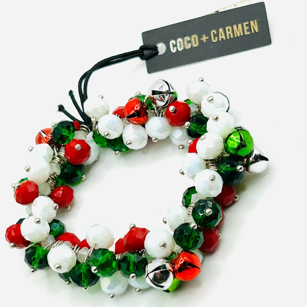 New with Tags Adorable Christmas Bell Beaded Coco + Carmen Bracelet